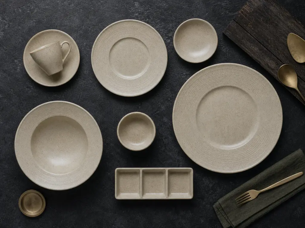 Ivory hotel tableware set with cups and bowls - full collection overview