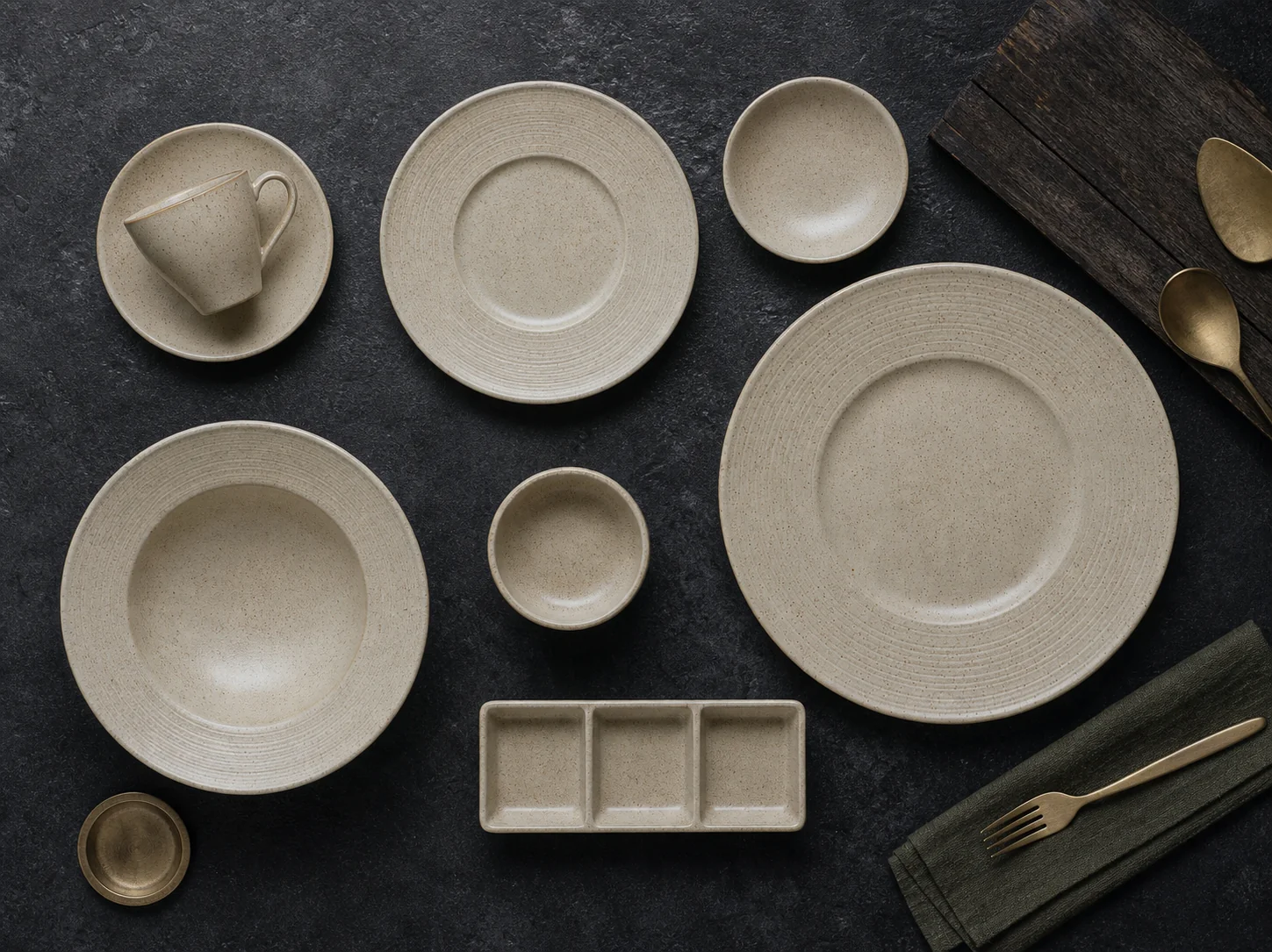 Ivory hotel tableware set with cups and bowls - full collection overview